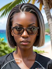 A 32 year old Kenyan woman plays outside on Virgin Gorda's Oil Nut Bay beach